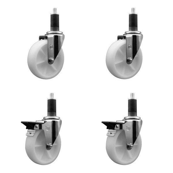 Service Caster 5'' Nylon Wheel Swivel 1-1/4'' Expanding Stem Caster Set 2 Brakes, 4PK SCC-EX20S514-NYS-2-PLB-2-114 - main